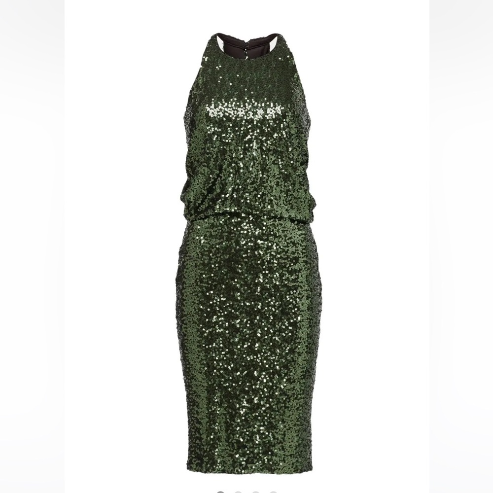 Badgley Mischka Green Sequin cocktail event evening dress